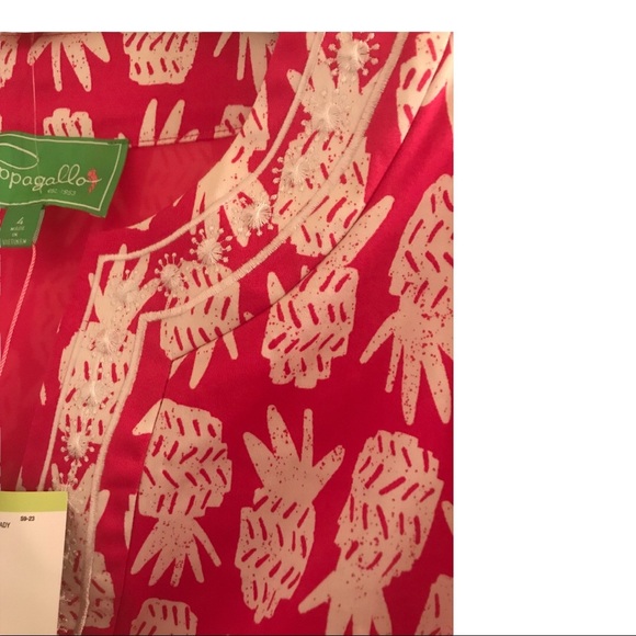 Pappagallo pineapple print embroidered short pink & white dress size 4 new - Picture 13 of 14